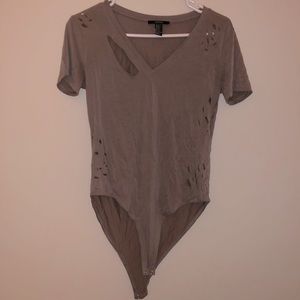 mocha colored distressed bodysuit